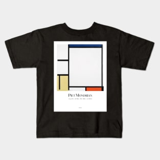 Composition with Blue, Red, Yellow, and Black - version with text Kids T-Shirt